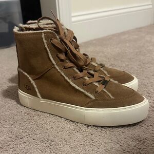UGG Tan High-Top Sneakers with Cream Accents
